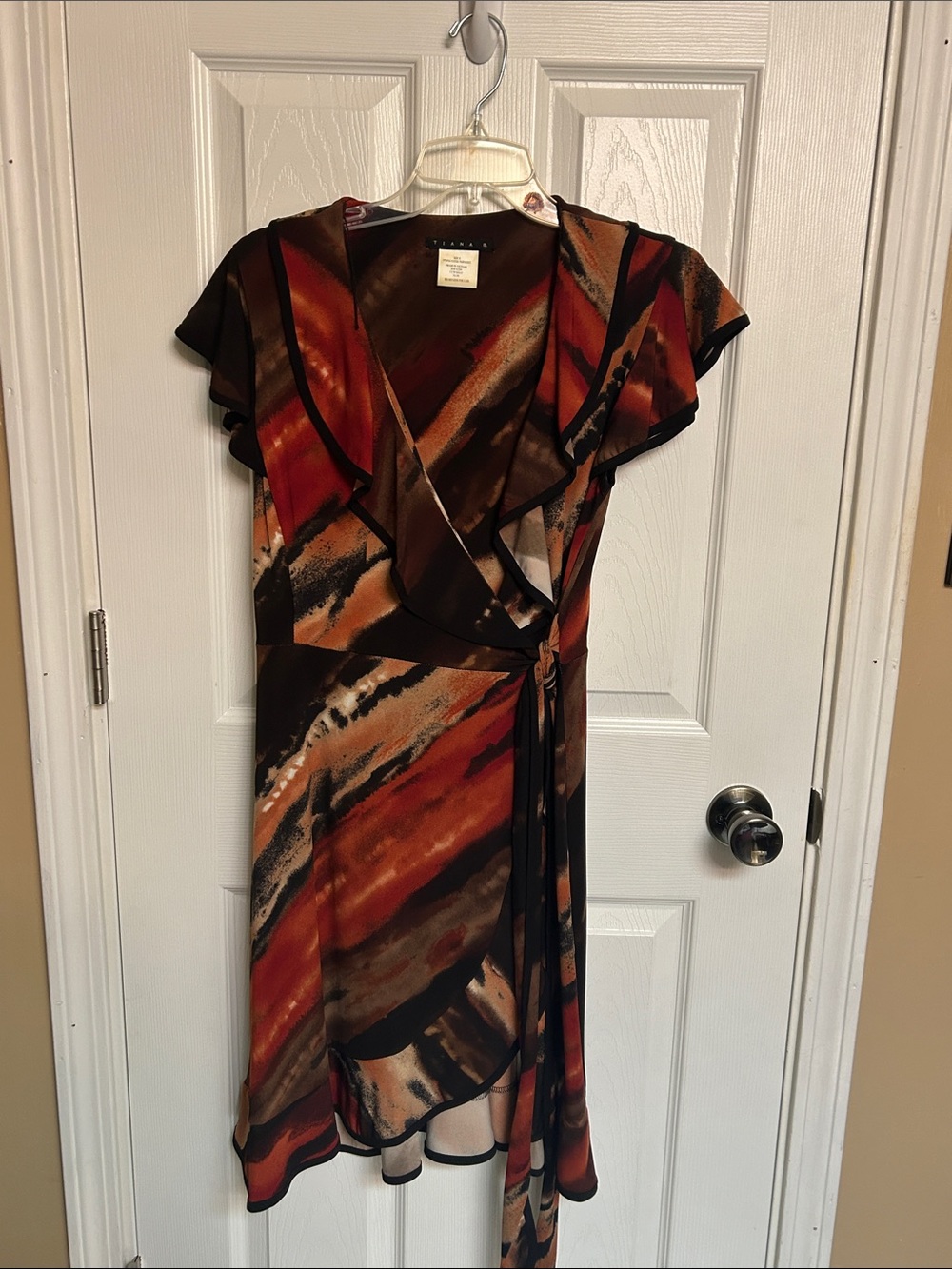 Tiana B. Rust & Brown Abstract Wrap Dress